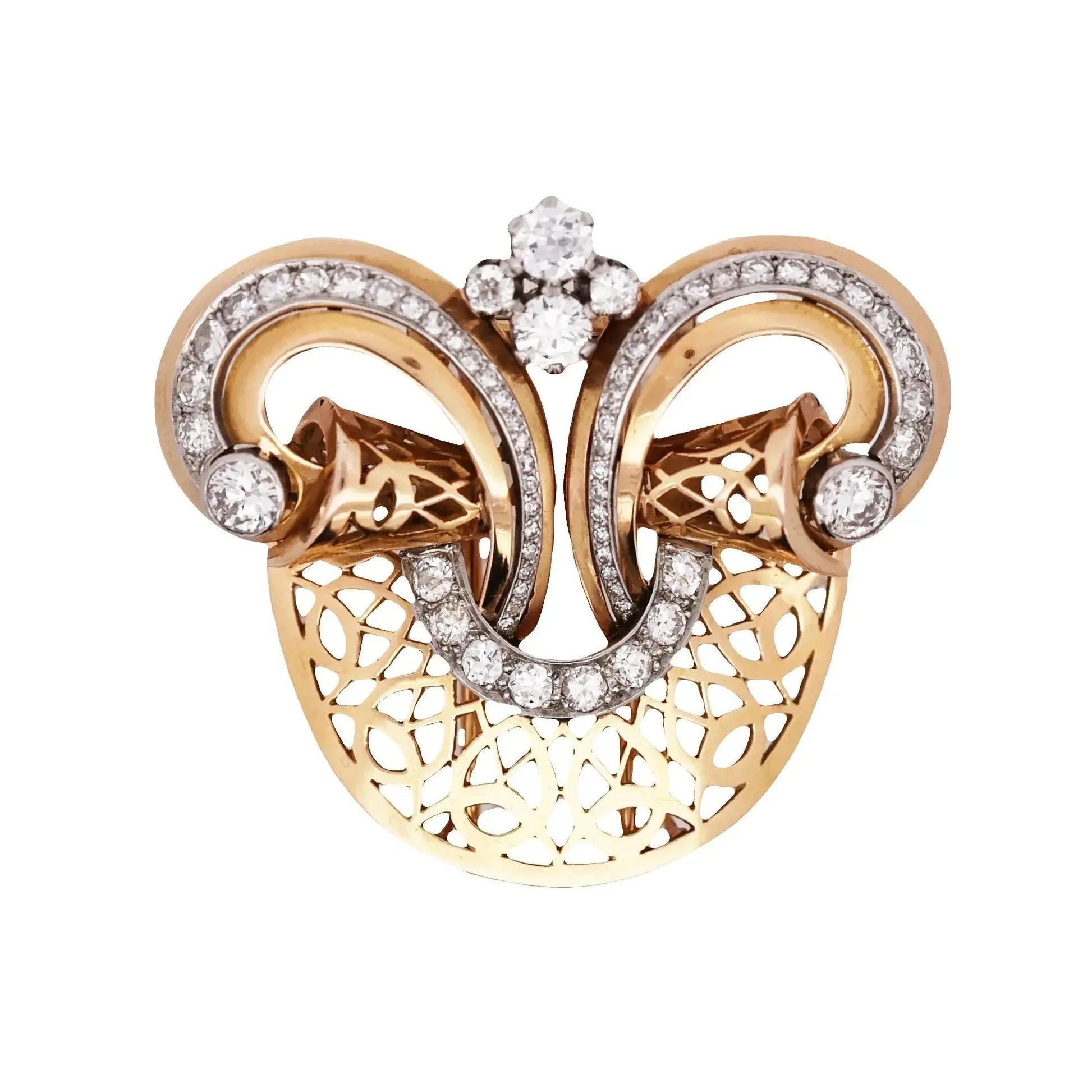 Bvlgari, 18k Gold Openwork Diamond Scroll Brooch