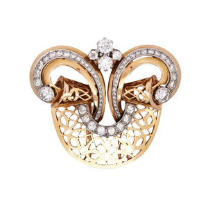 Bvlgari, 18k Gold Openwork Diamond Scroll Brooch