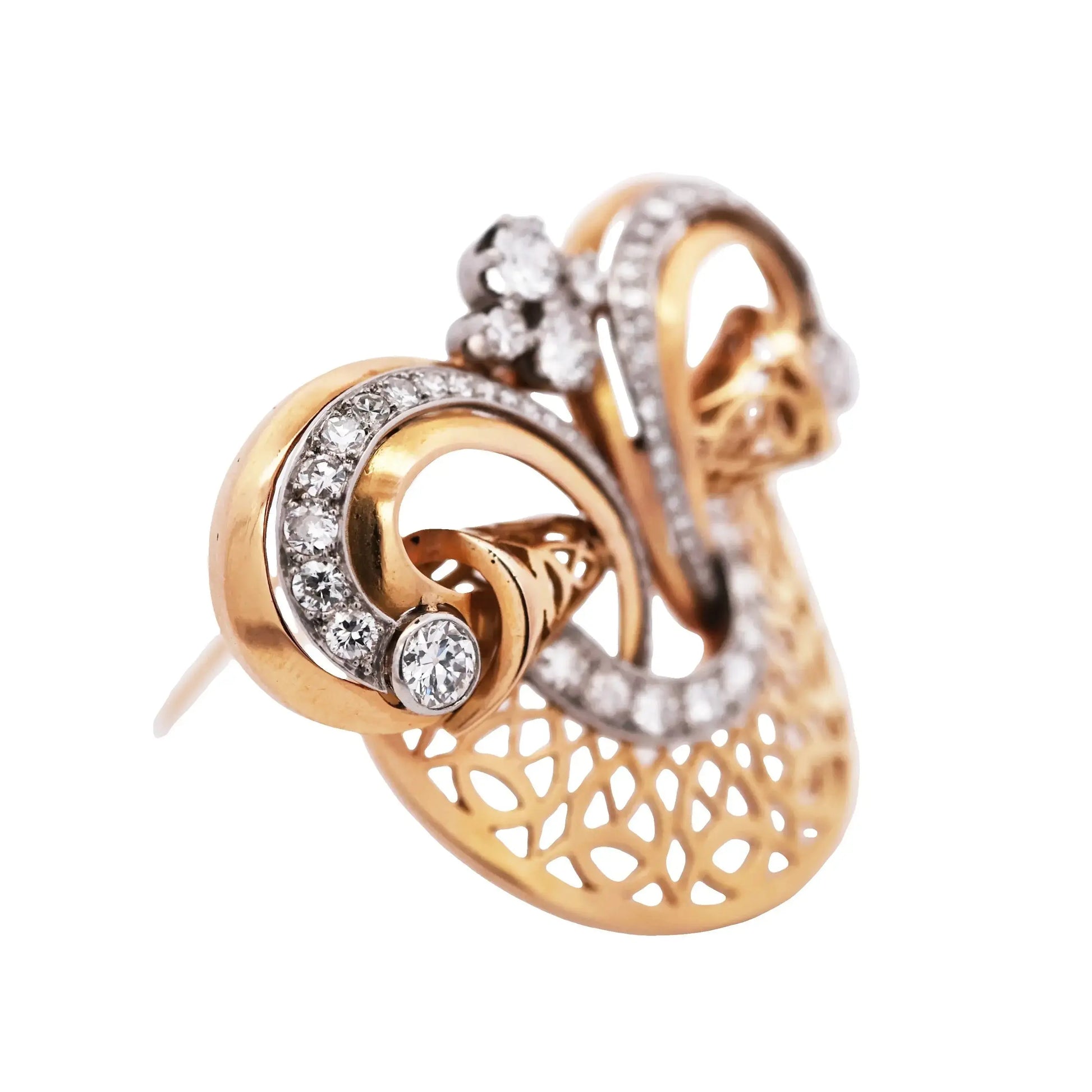 Bvlgari, 18k Gold Openwork Diamond Scroll Brooch