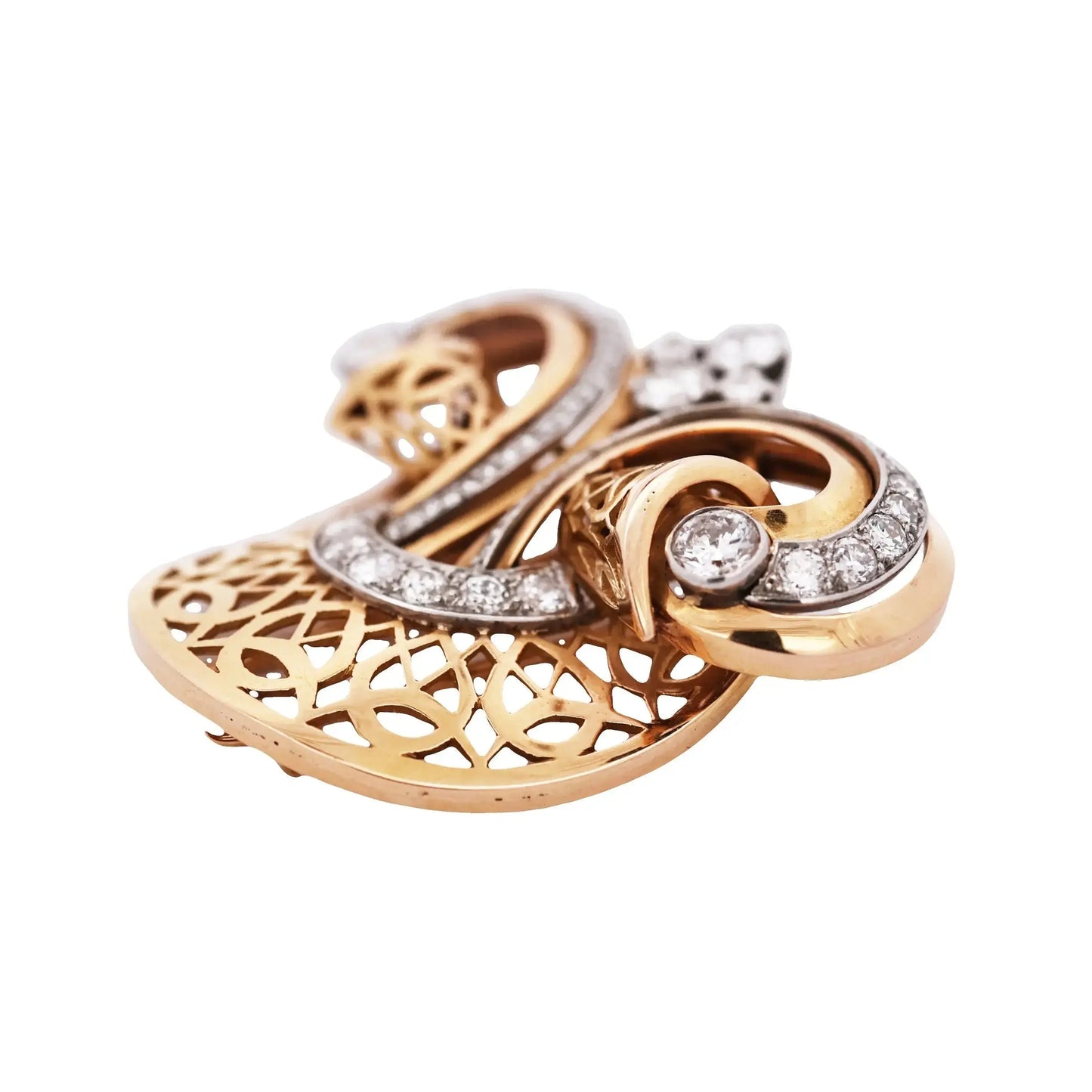 Bvlgari, 18k Gold Openwork Diamond Scroll Brooch