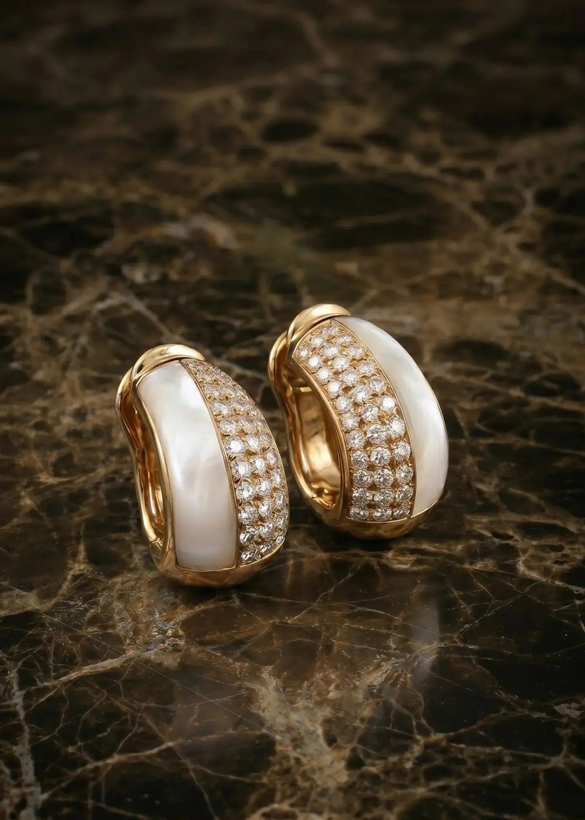 Bvlgari, 18K Gold Mother-of-Pearl Diamond Earrings