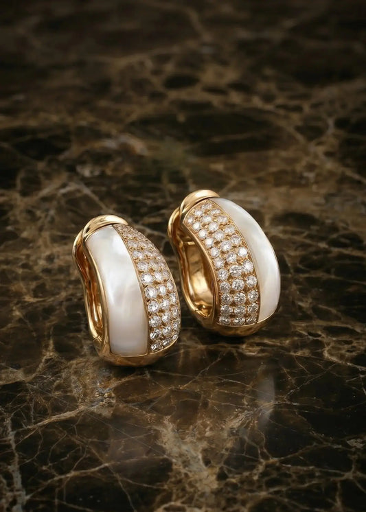 Bvlgari, 18K Gold Mother-of-Pearl Diamond Earrings