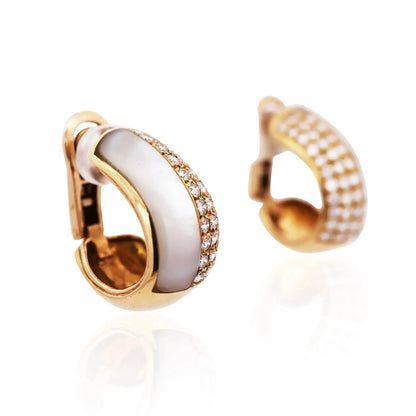 Bvlgari, 18K Gold Mother-of-Pearl Diamond Earrings