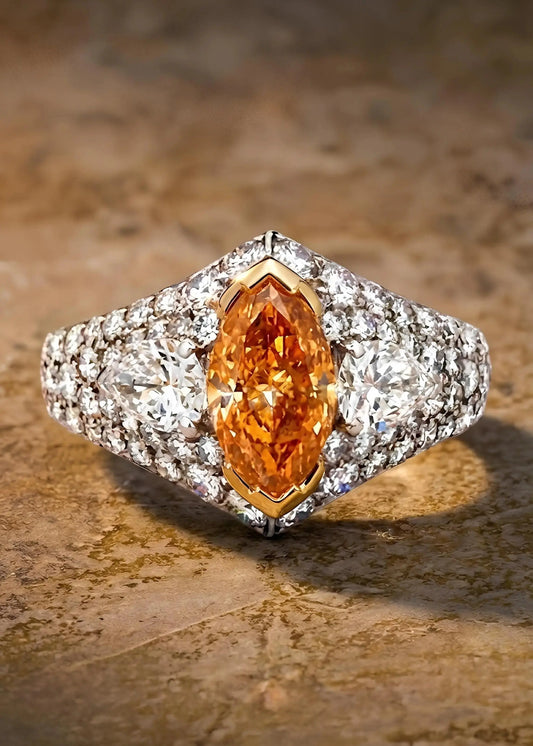 Bvlgari, Platinum Fancy Vivid Yellow Orange Diamond Ring, GIA