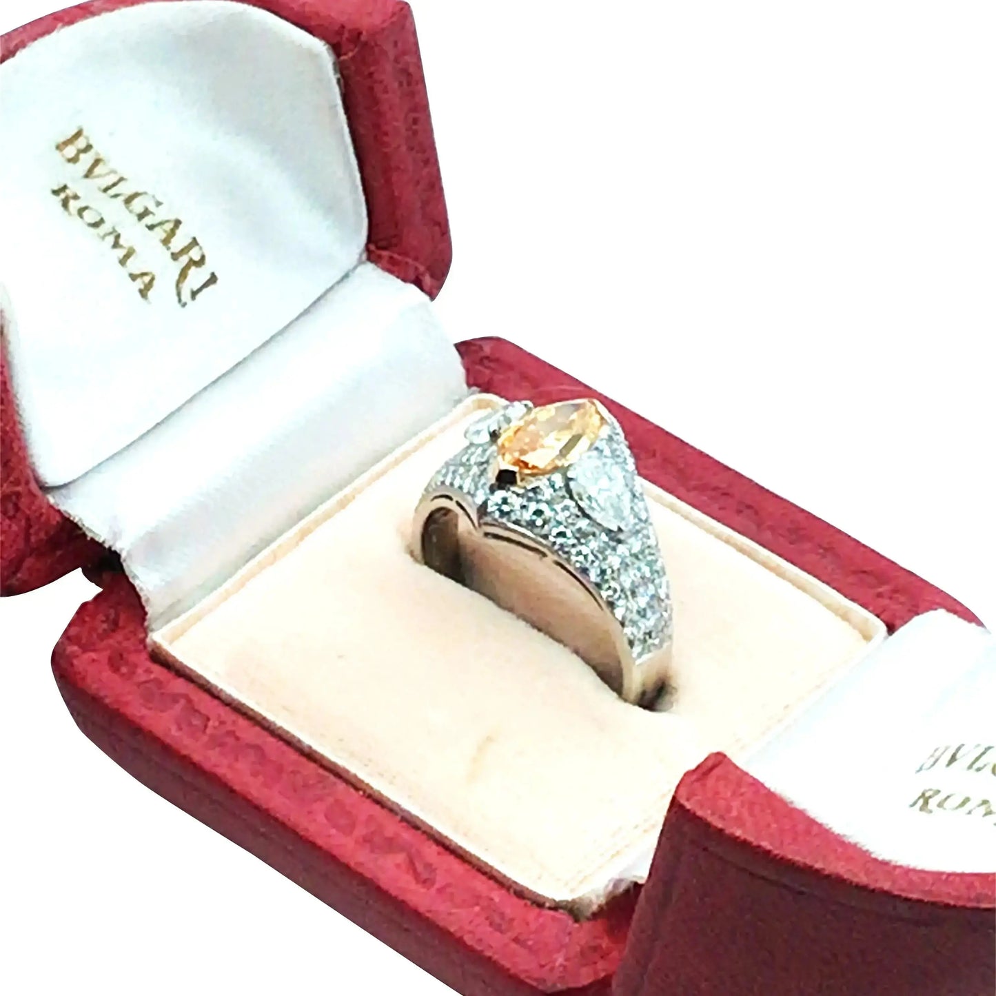 Bvlgari, Platinum Fancy Vivid Yellow Orange Diamond Ring, GIA