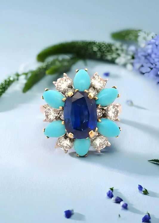 Bvlgari, Sapphire Turquoise Diamond Ring, SSEF