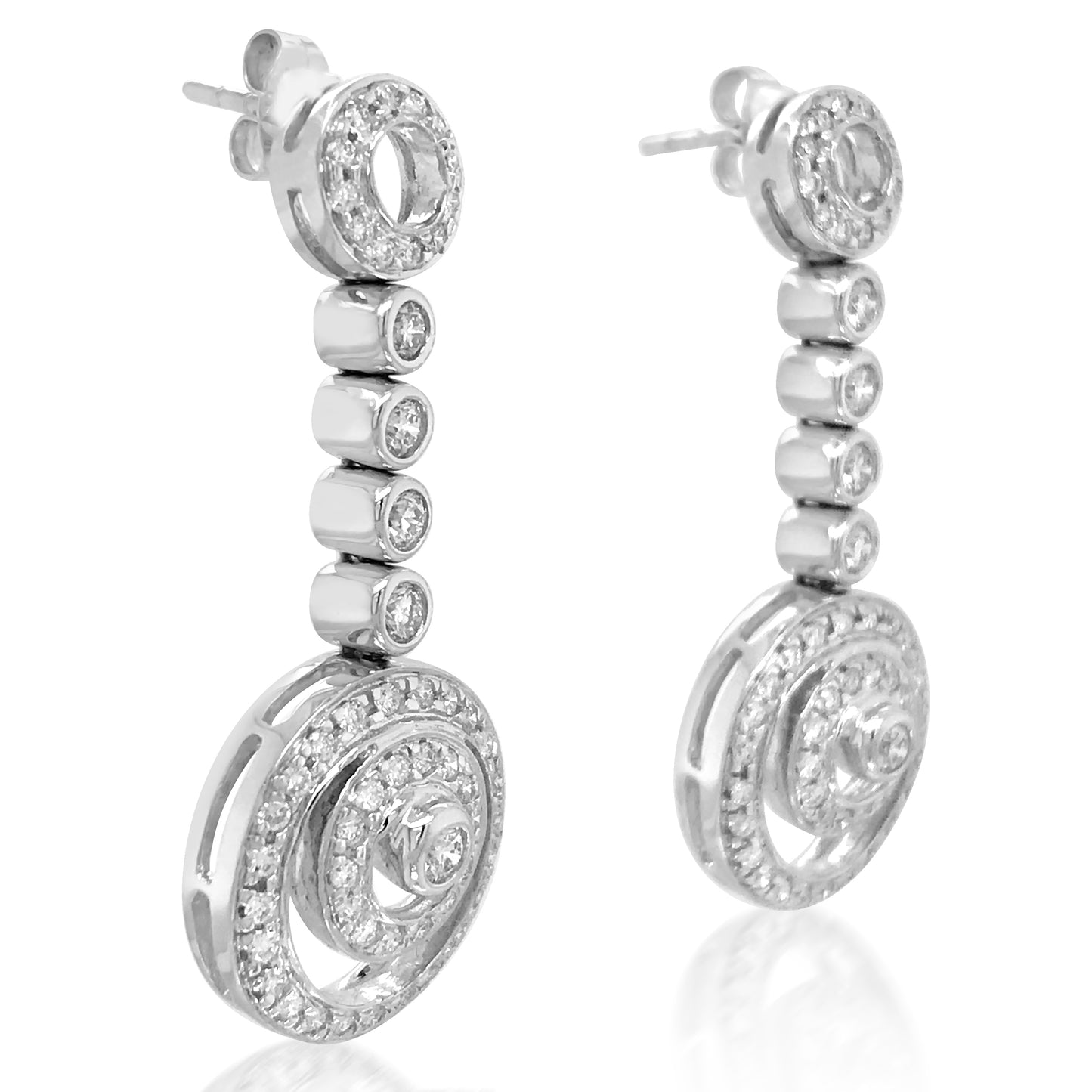 Platinum Circle-motif Diamond Earrings