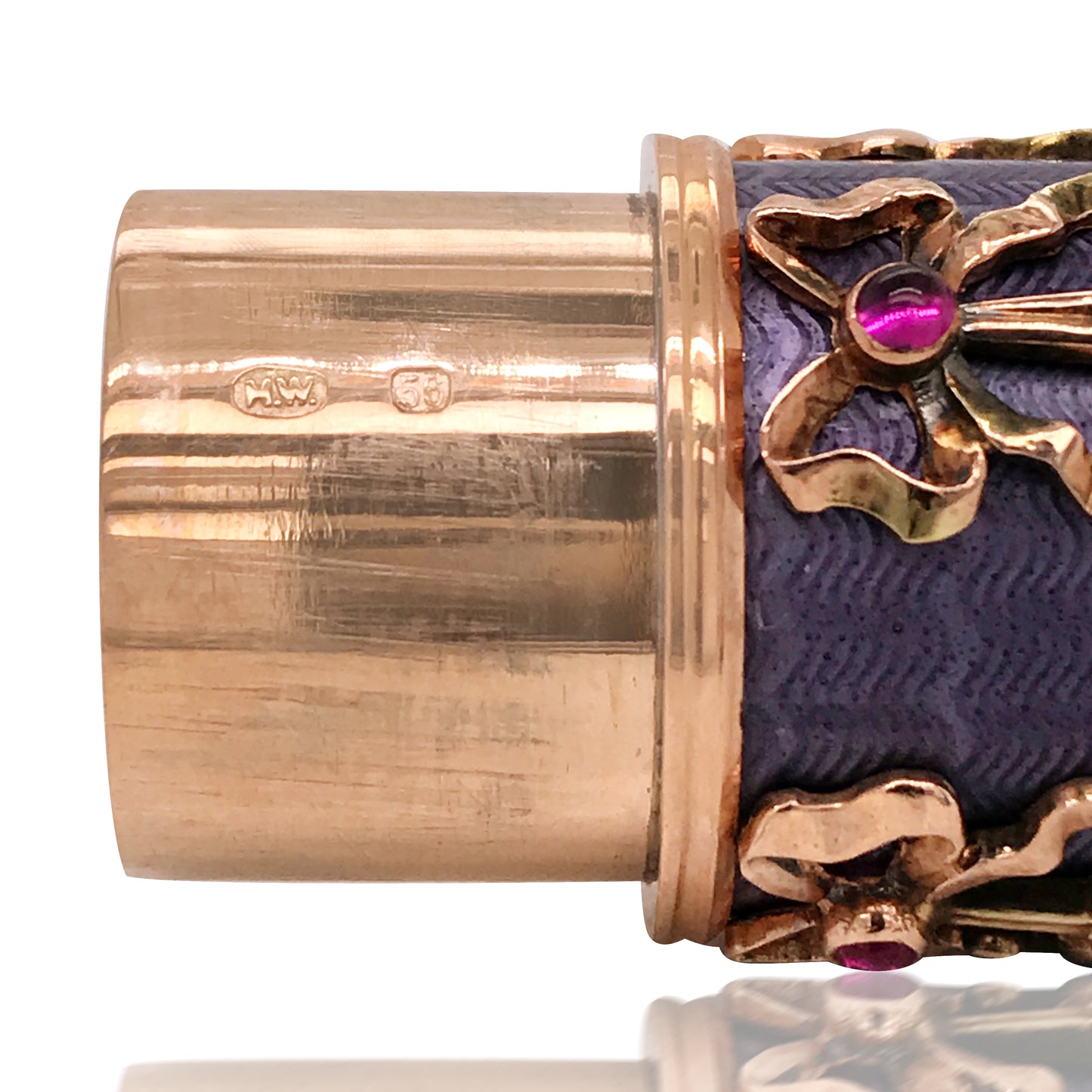 Faberge, Gold Cigar Box with Purple Guilloche