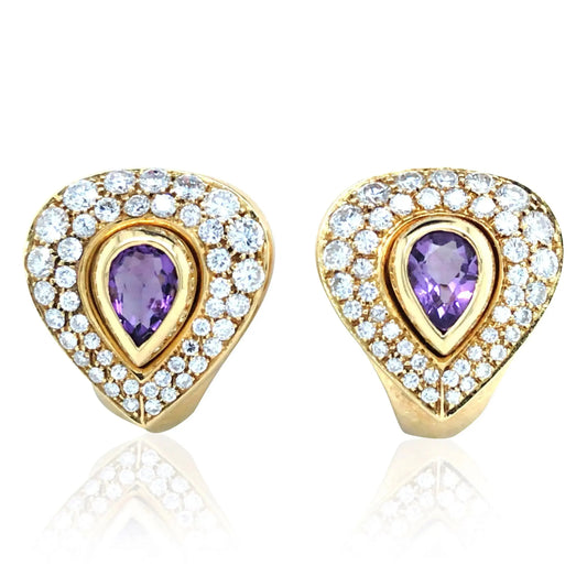 Cartier, 18K Gold Amethyst Diamond Earrings