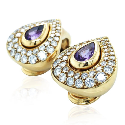 Cartier, 18K Gold Amethyst Diamond Earrings