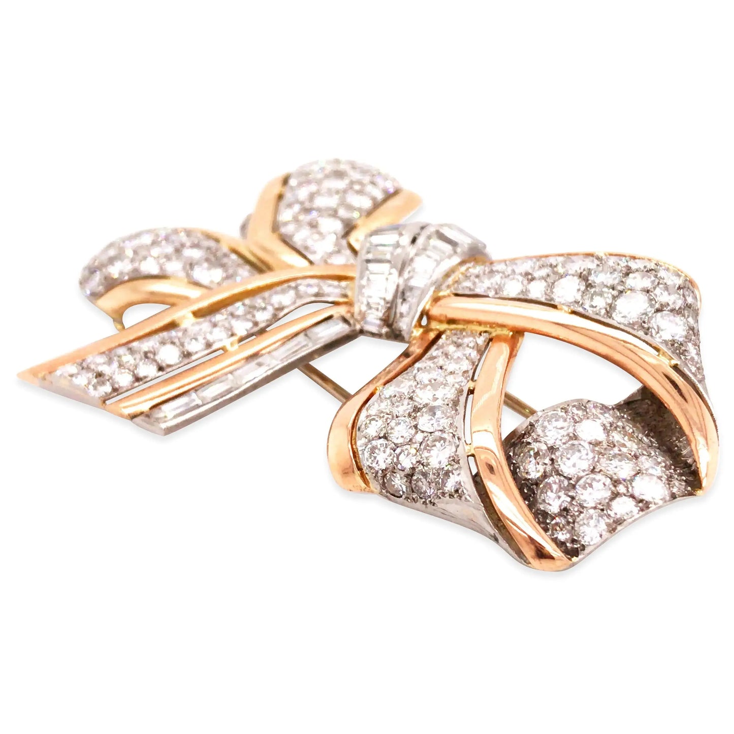 Diamond Gold Bow Brooch Lueur Jewelry
