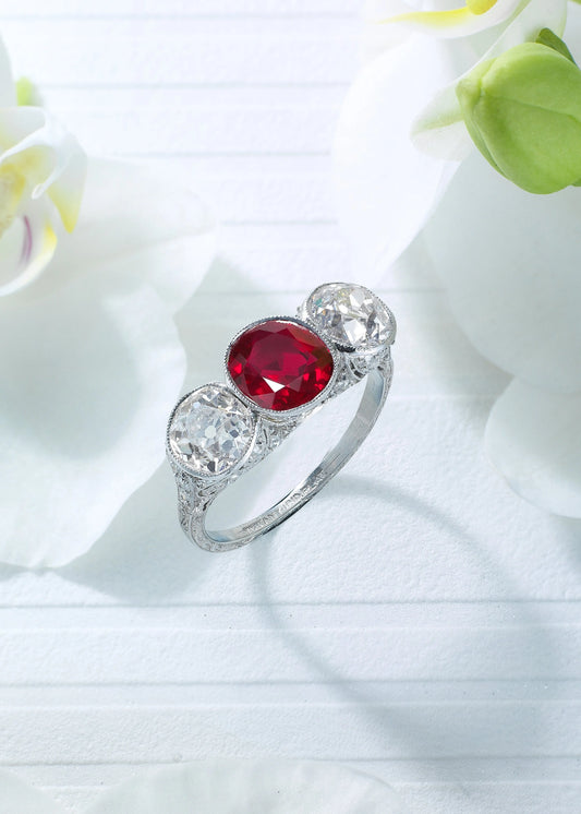 Tiffany 1.54ct Classic Burma no-heat Ruby Platinum Diamond Ring, AGL Lueur Jewelry
