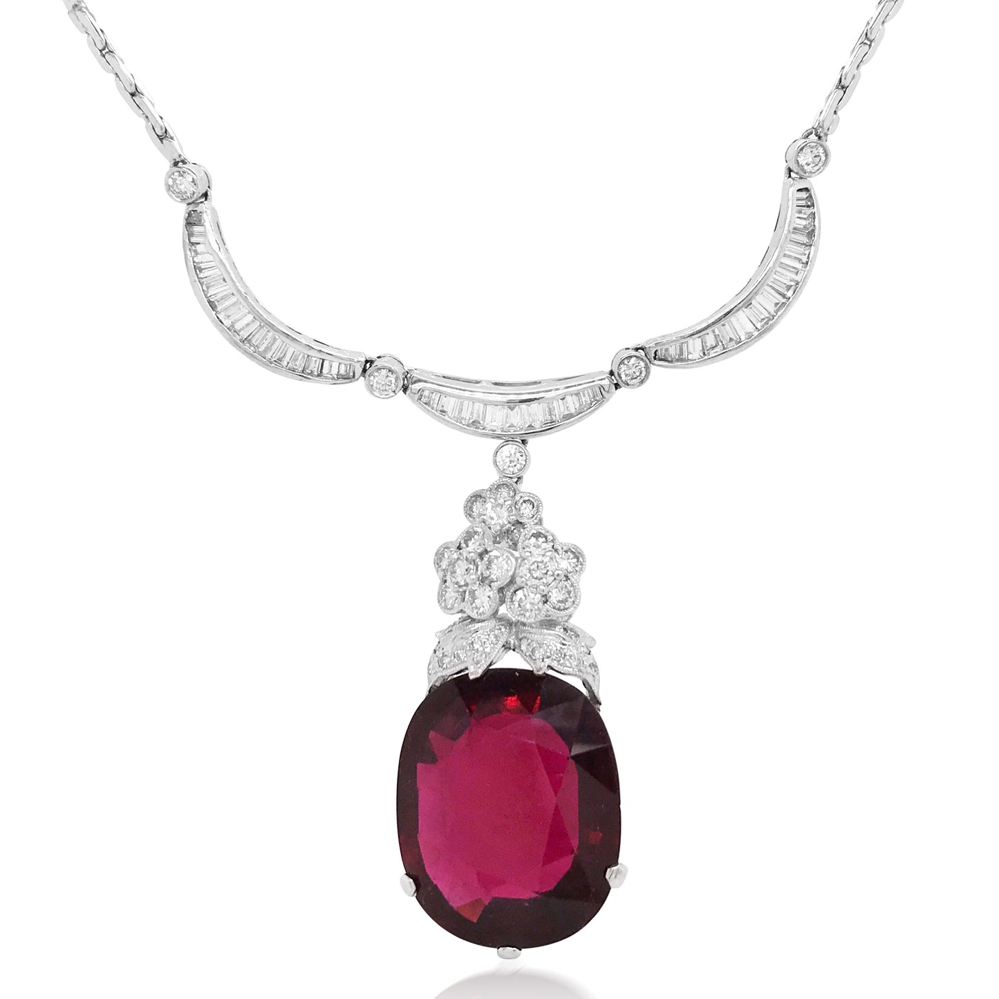 Diamond Necklace with Garnet Droplet