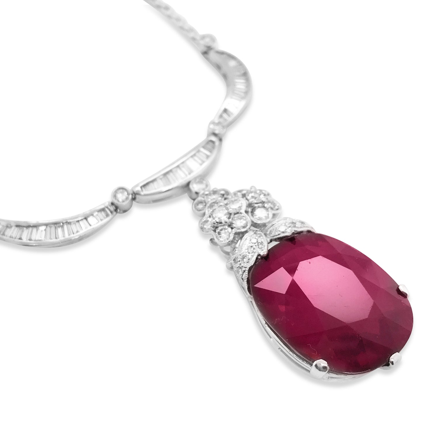 Diamond Necklace with Garnet Droplet