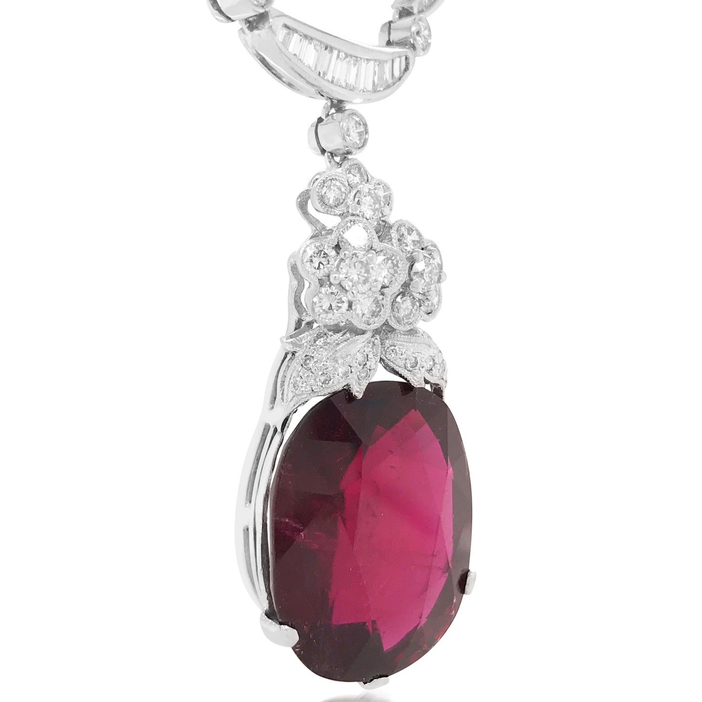 Diamond Necklace with Garnet Droplet