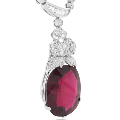 Diamond Necklace with Garnet Droplet