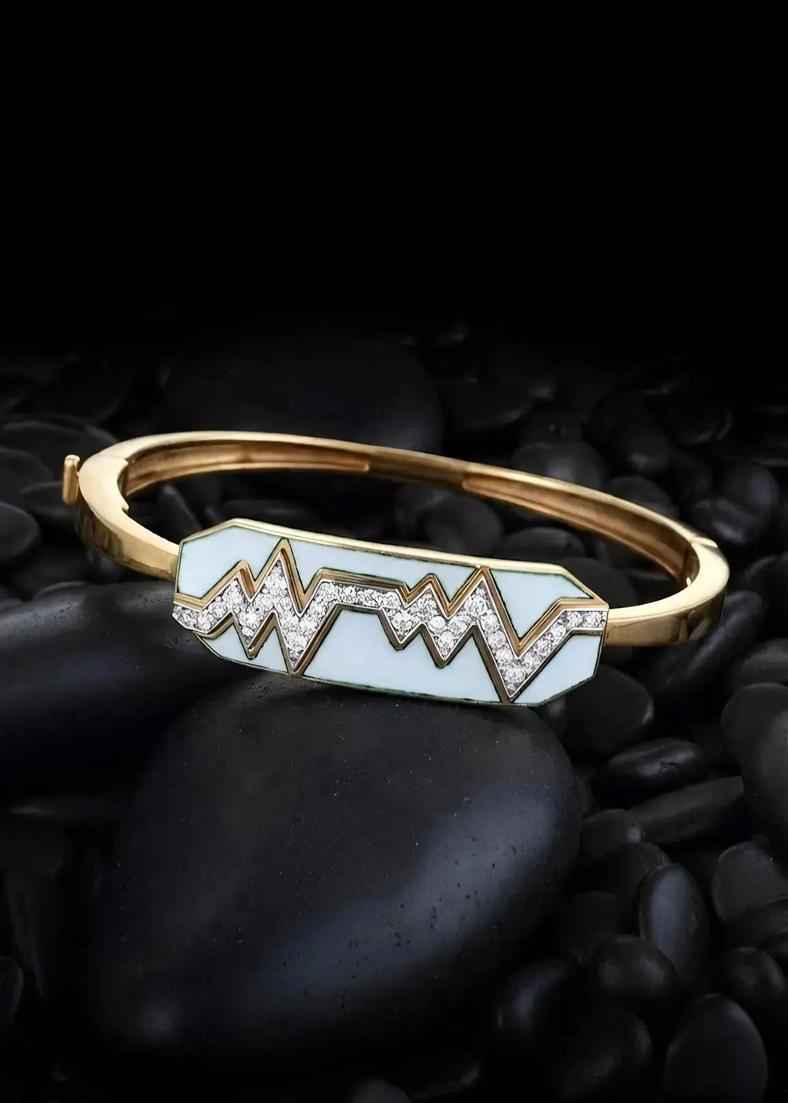 David Webb, Platinum 18K Gold Enamel Diamond Bangle
