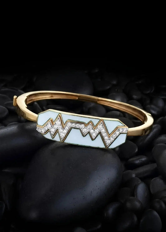 David Webb, Platinum 18K Gold Enamel Diamond Bangle