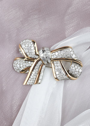 Platinum 18K Gold Diamond Bow Brooch