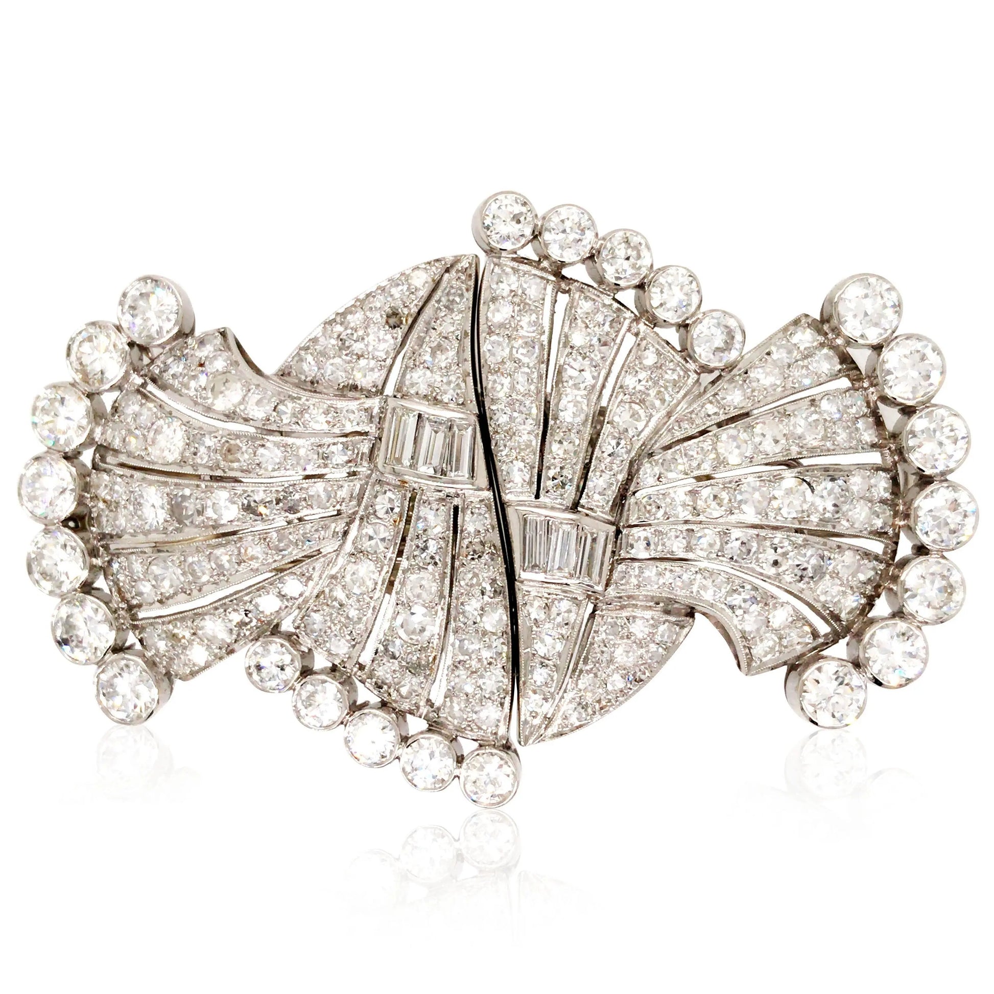 Art Deco Platinum Diamond Double-pin Brooch Lueur Jewelry