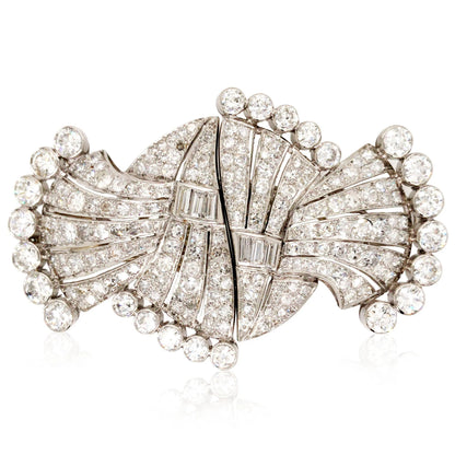 Art Deco Platinum Diamond Double-pin Brooch Lueur Jewelry