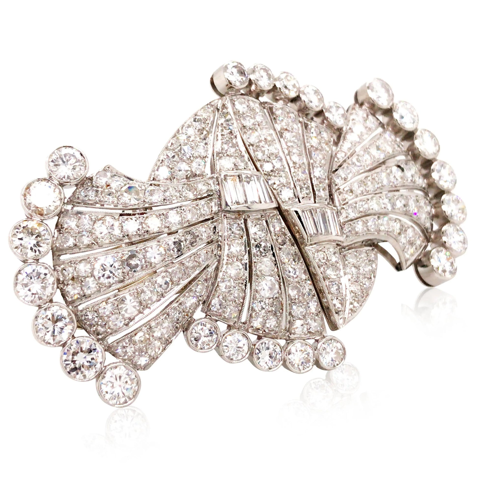 Art Deco Platinum Diamond Double-pin Brooch Lueur Jewelry