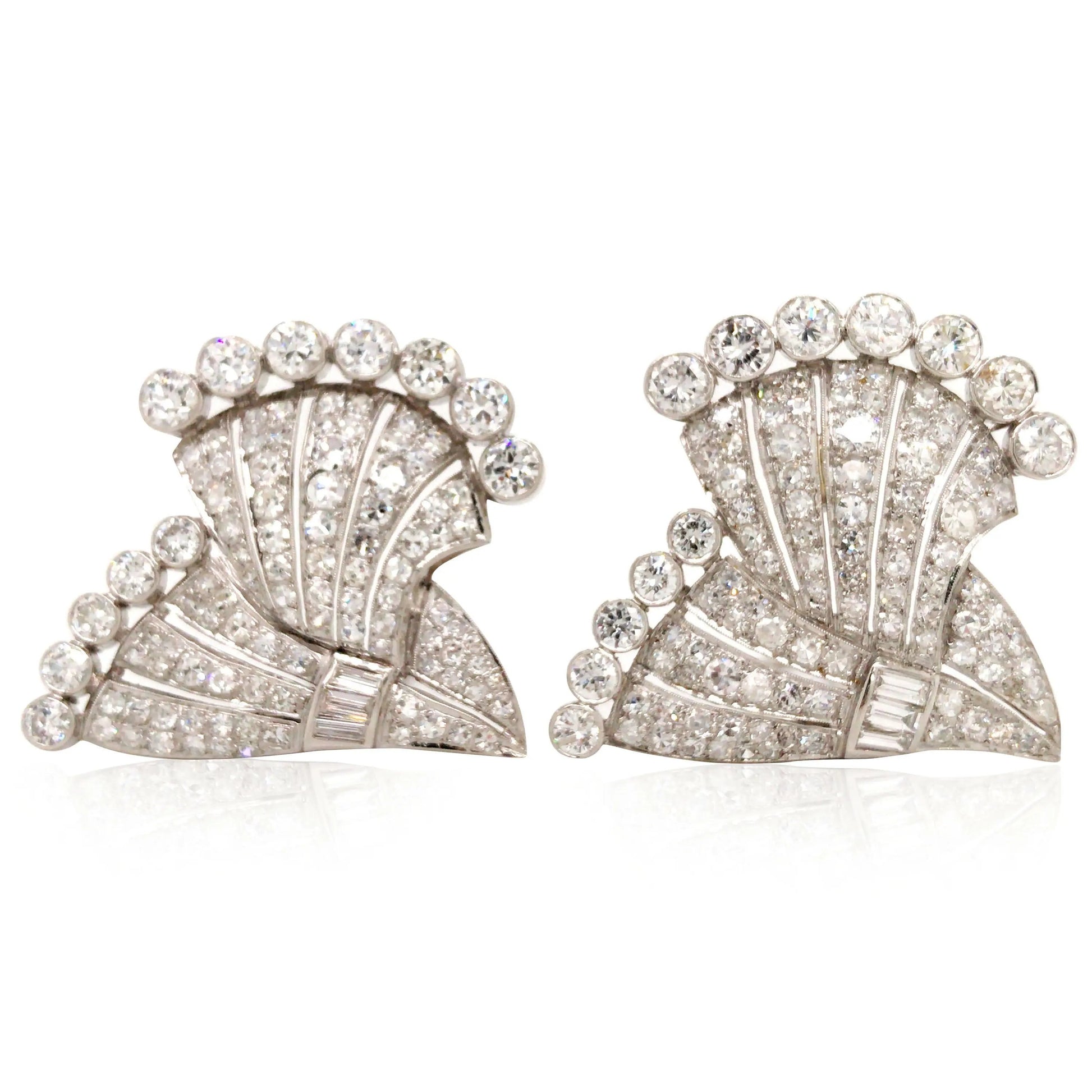 Art Deco Platinum Diamond Double-pin Brooch Lueur Jewelry