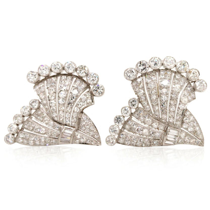 Art Deco Platinum Diamond Double-pin Brooch Lueur Jewelry