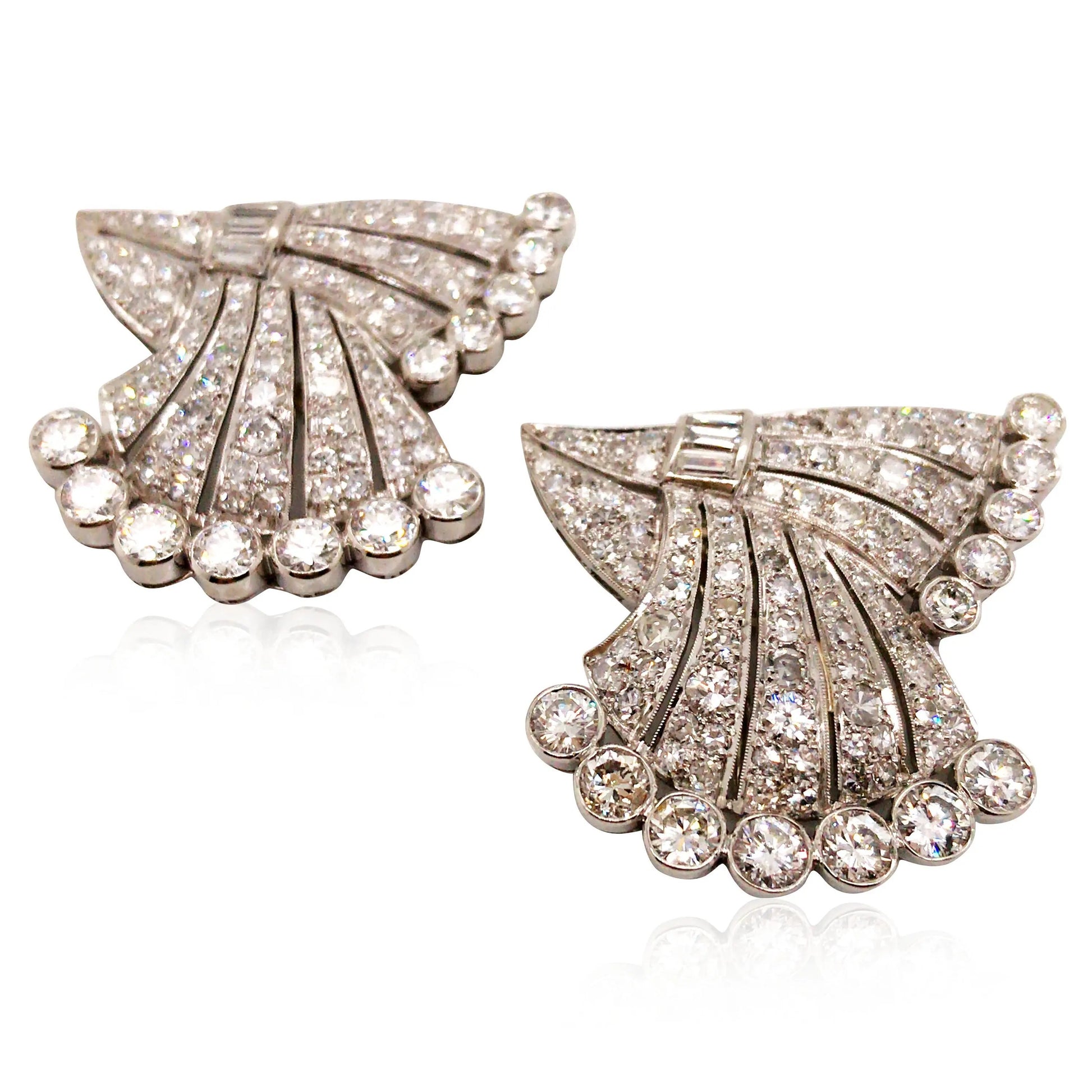 Art Deco Platinum Diamond Double-pin Brooch Lueur Jewelry