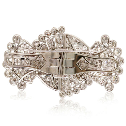Art Deco Platinum Diamond Double-pin Brooch Lueur Jewelry