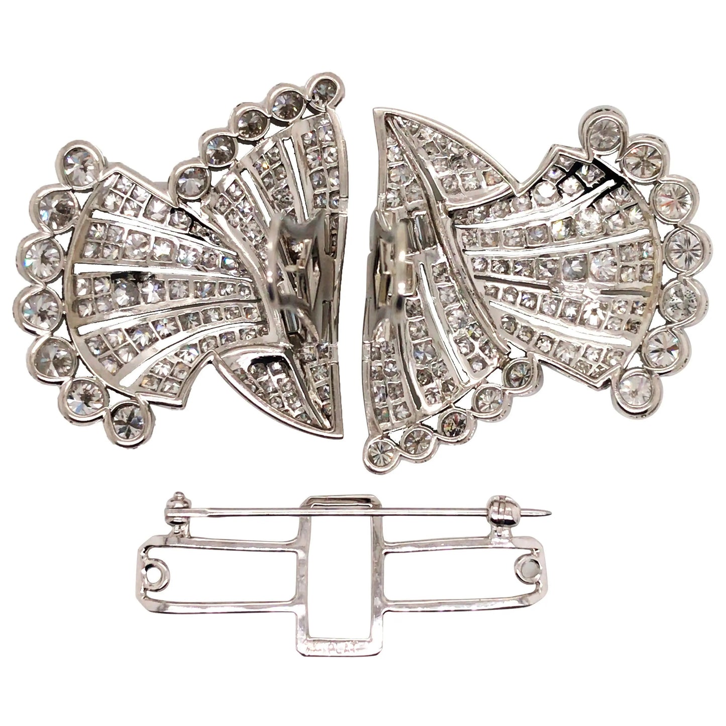Art Deco Platinum Diamond Double-pin Brooch Lueur Jewelry