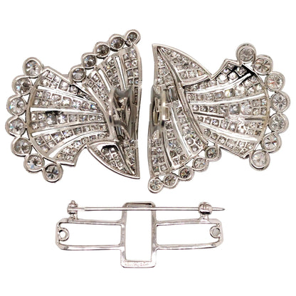 Art Deco Platinum Diamond Double-pin Brooch Lueur Jewelry