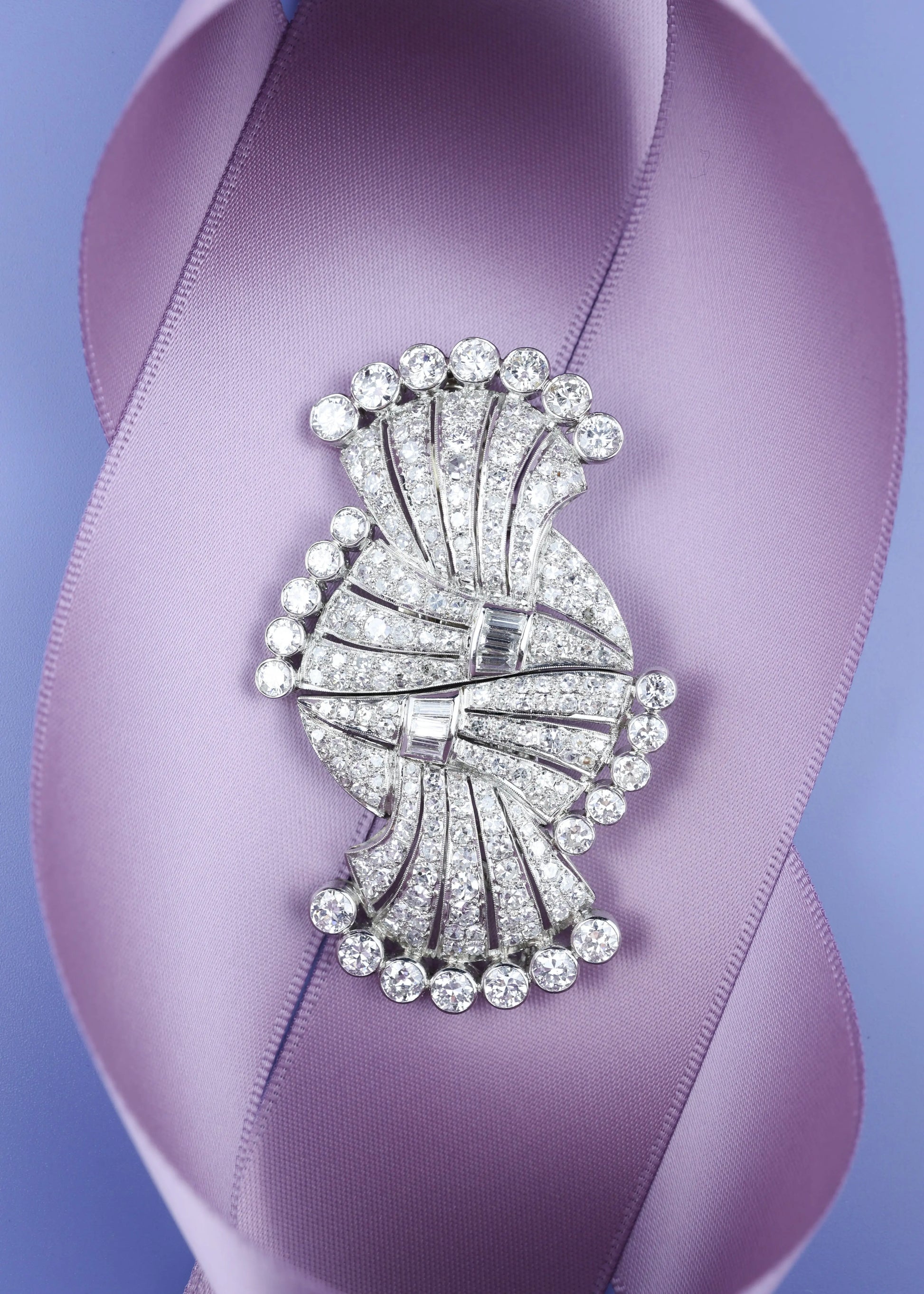 Art Deco Platinum Diamond Double-pin Brooch Lueur Jewelry