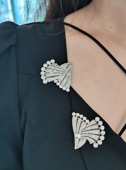 Art Deco Platinum Diamond Double-pin Brooch
