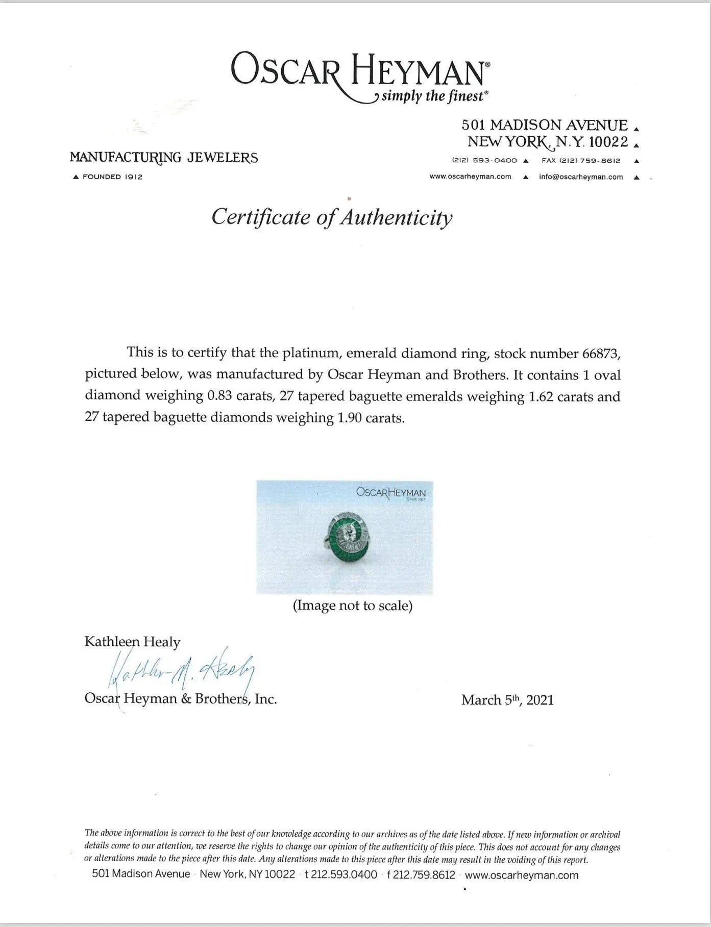 Oscar Heyman, Emerald Diamond Ring, Certificate