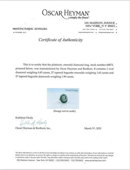 Oscar Heyman, Emerald Diamond Ring, Certificate