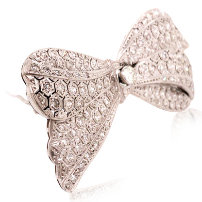 Platinum Diamond Bow Brooch