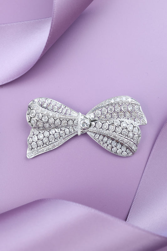 Platinum Diamond Bow Brooch