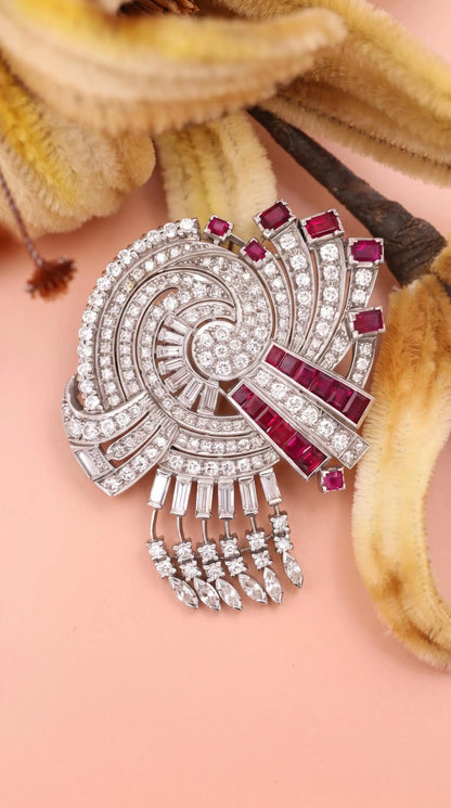 Platinum Ruby Diamond Brooch