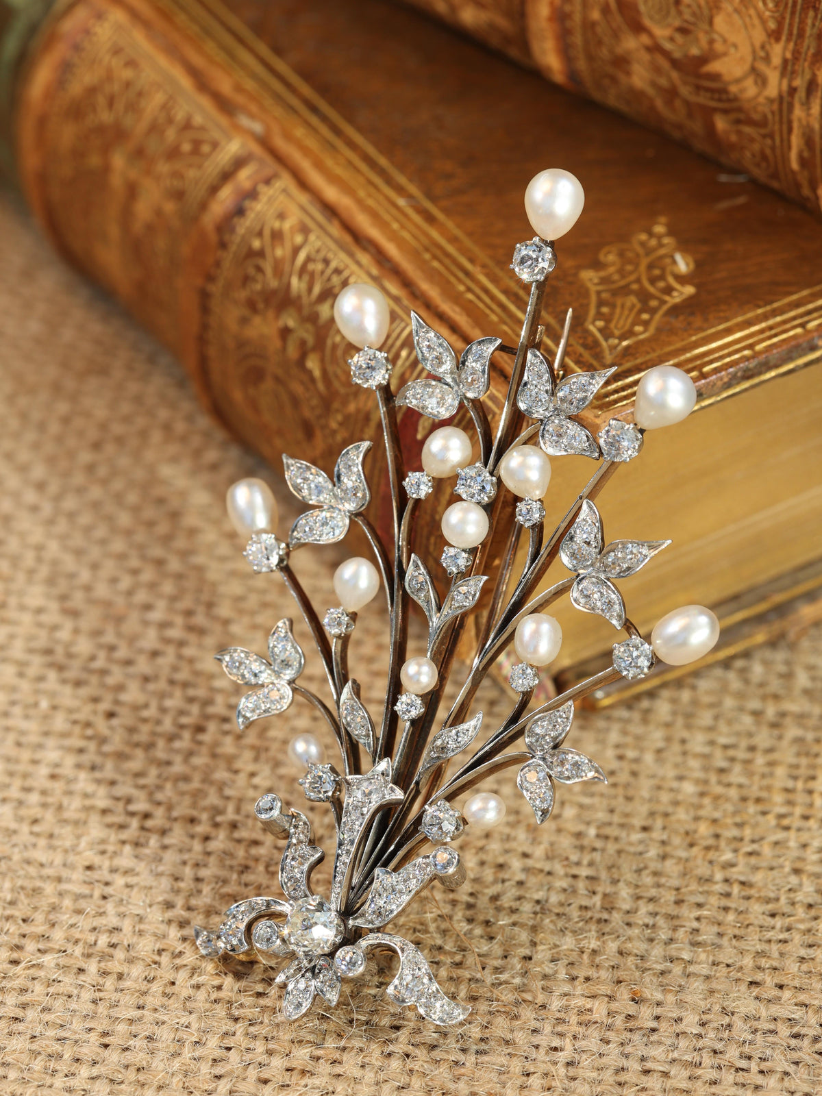 Edwardian 18K Gold Natural Pearl Brooch, GIA