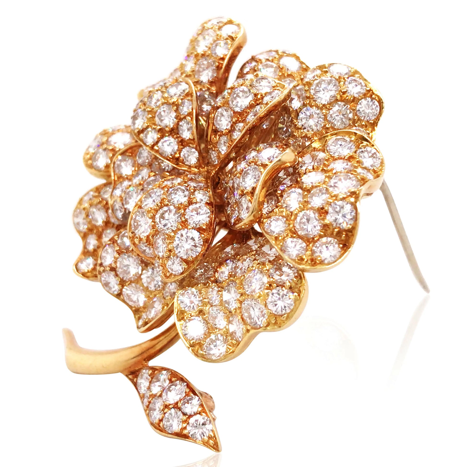 Van Cleef & Arpels, Diamond Gold Flower Brooch VCA