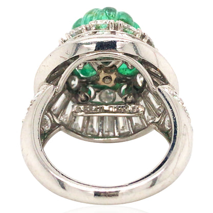 David Webb, Platinum 18K Gold Emerald Diamond Ring, Certificate