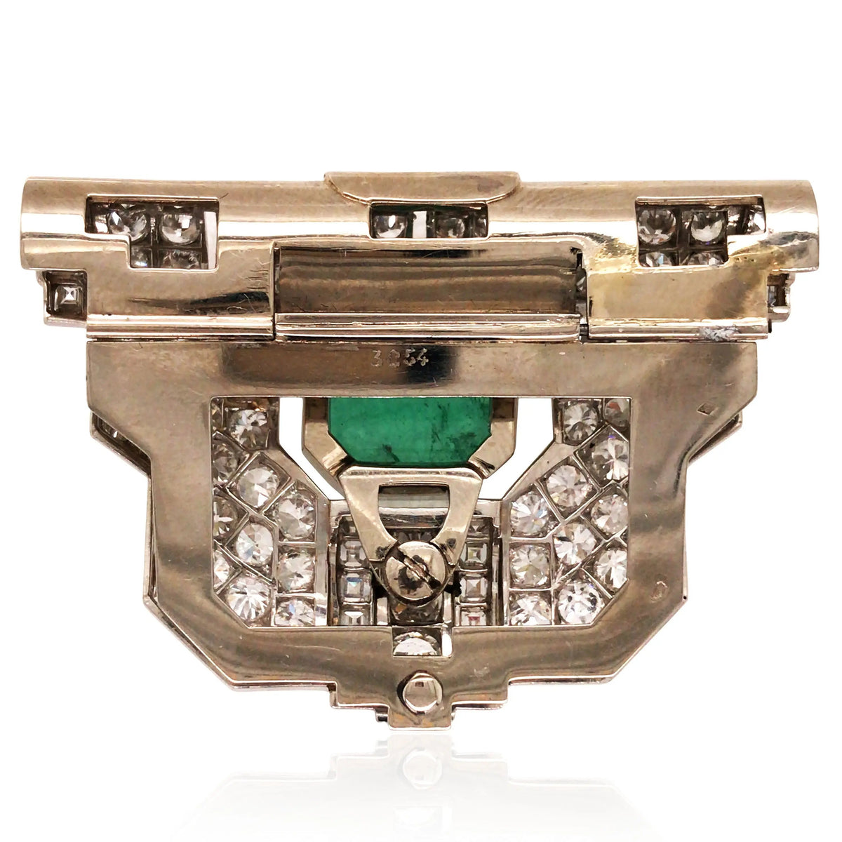 18K Gold Emerald Diamond Clip Brooch, AIGS Lueur Jewelry