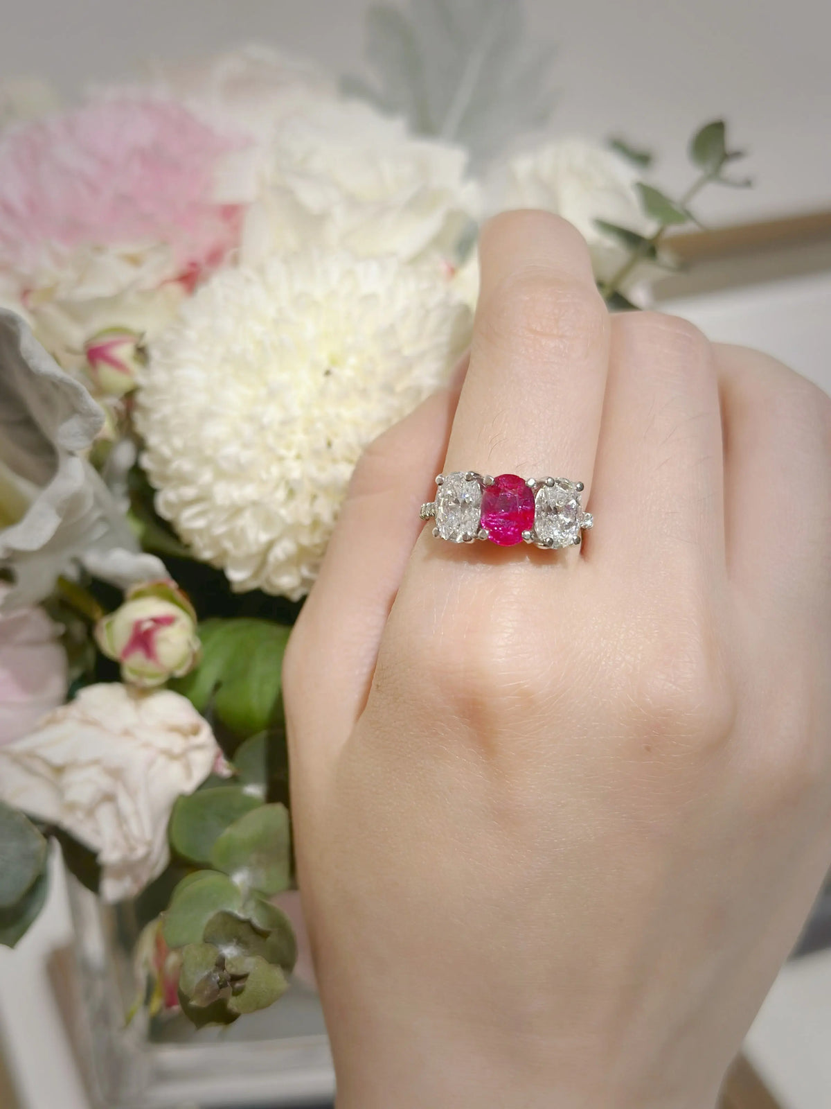 Platinum 1.64ct Burma no-heat Ruby Diamond Ring, GIA Lueur Jewelry