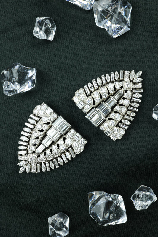 Oscar Heyman, Platinum Diamond Double-pin Brooch, Certificate