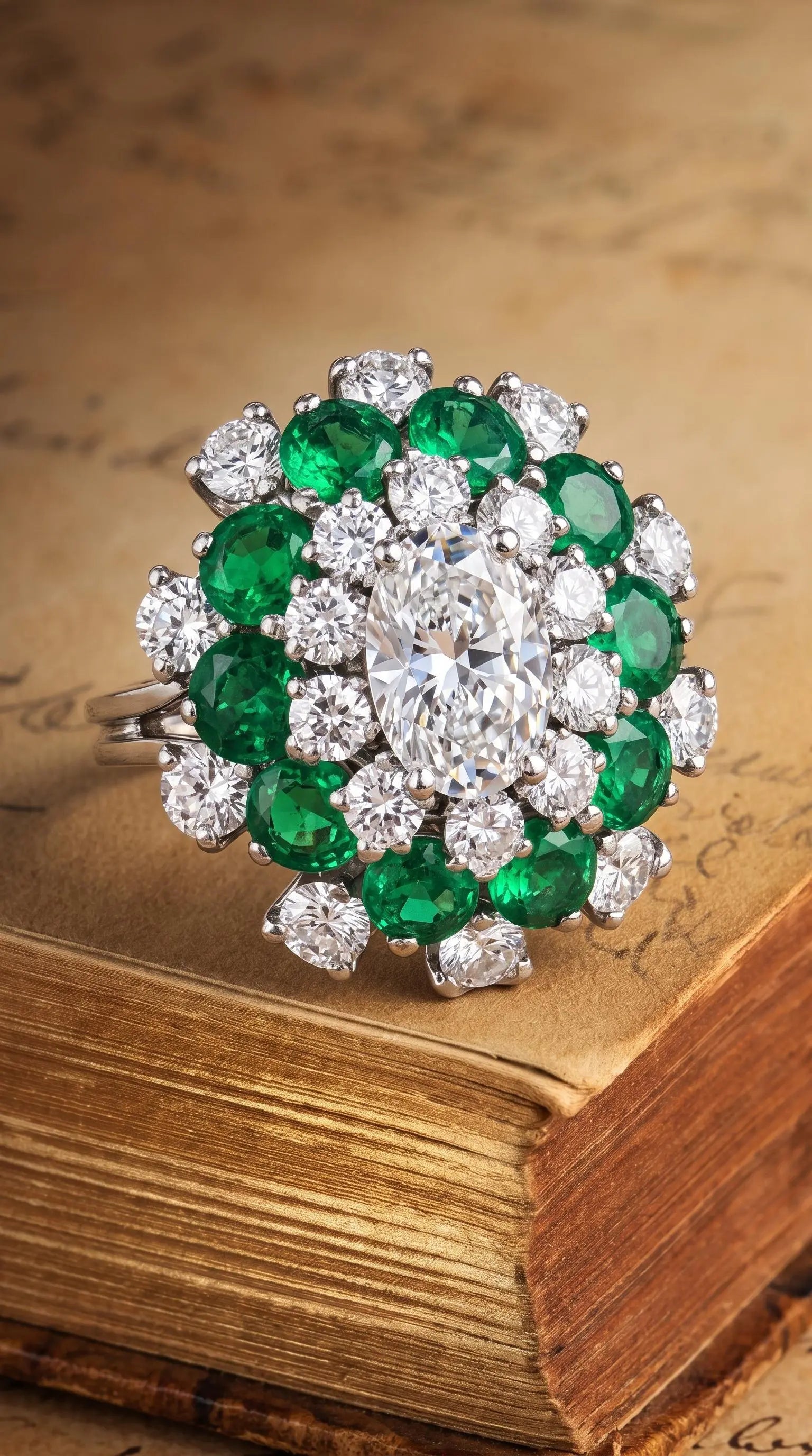 Oscar Heyman, Platinum Emerald Diamond Ring, Certificate
