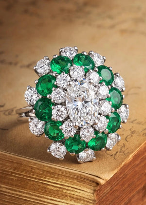 Oscar Heyman, Platinum Emerald Diamond Ring, Certificate
