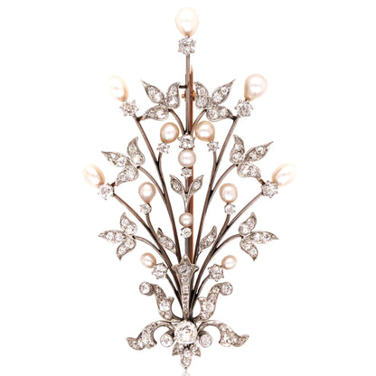 Edwardian 18K Gold Natural Pearl Brooch, GIA