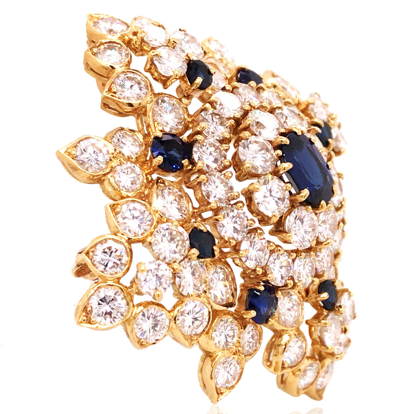 18K Gold Sapphire Diamond Brooch