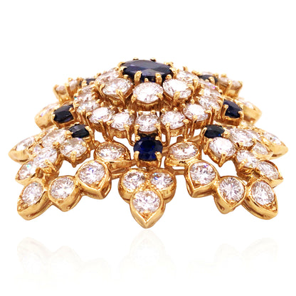 18K Gold Sapphire Diamond Brooch